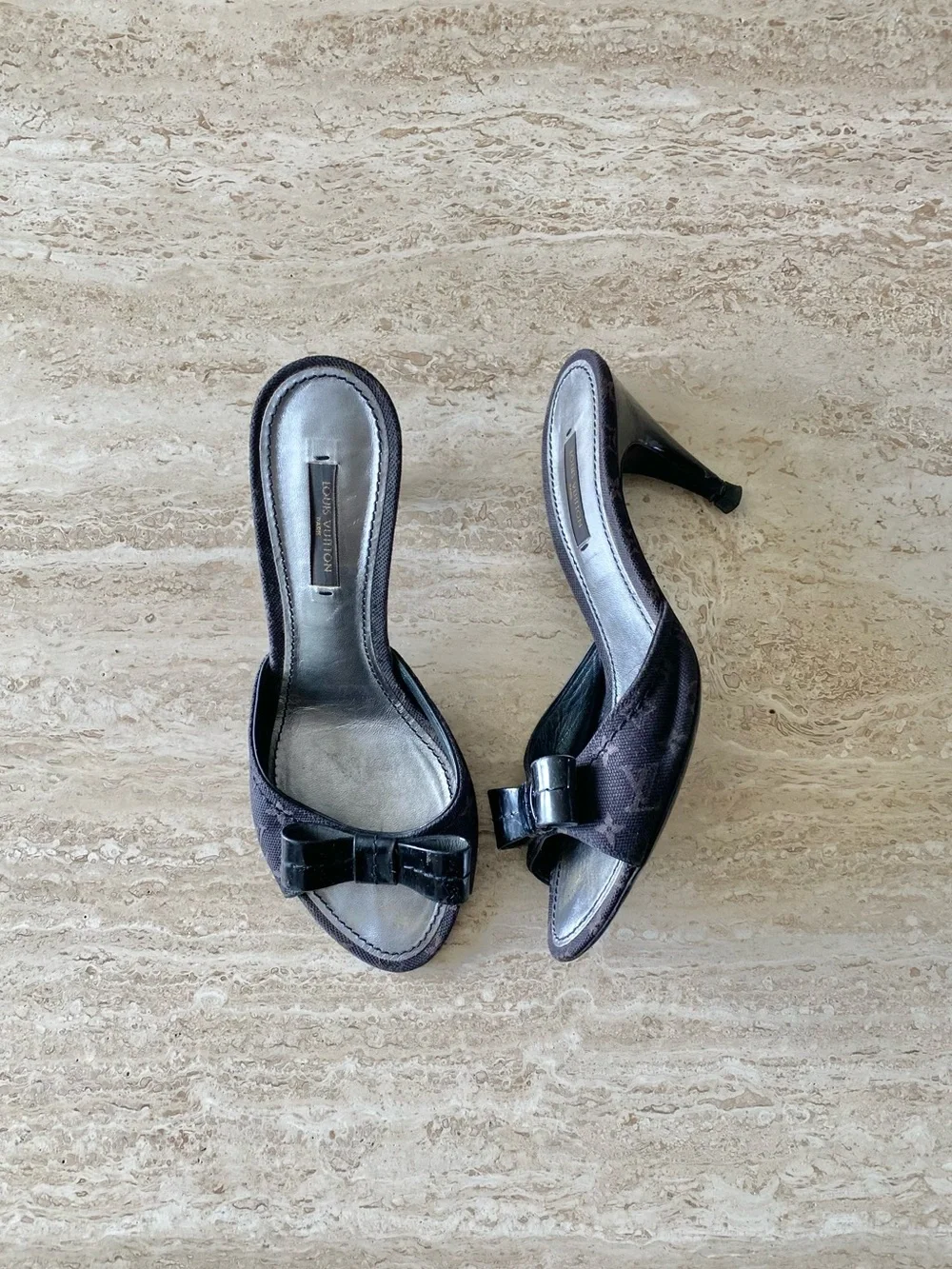 Vintage Louis Vuitton Monogram Canvas Bow Mule Sandal Heels